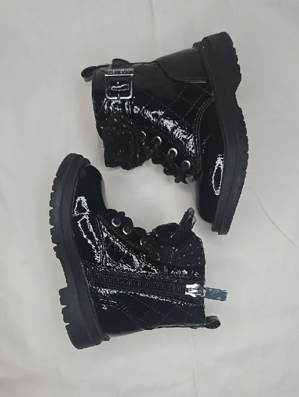 Nine West Darina Baby Girls' Black Patent Zip-Up Ankle Boots with Bow Size 5